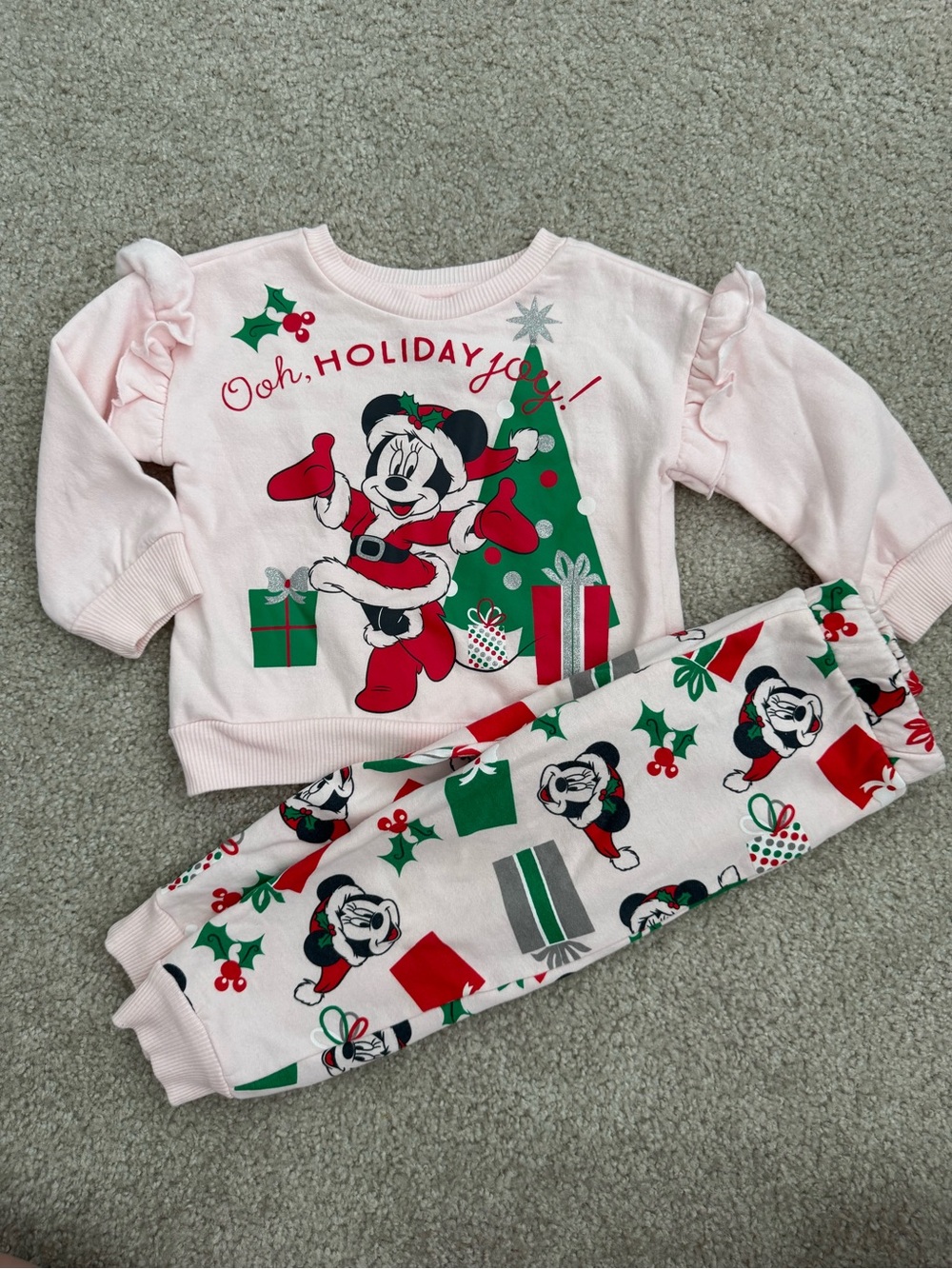 Disney Minnie Mouse Christmas Fleece Sweatshirt Pants Set
